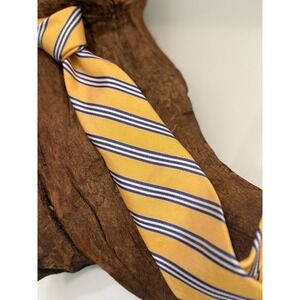 J Press Silk Tie Yellow Blue White  Regent Stripe Pattern3.5"